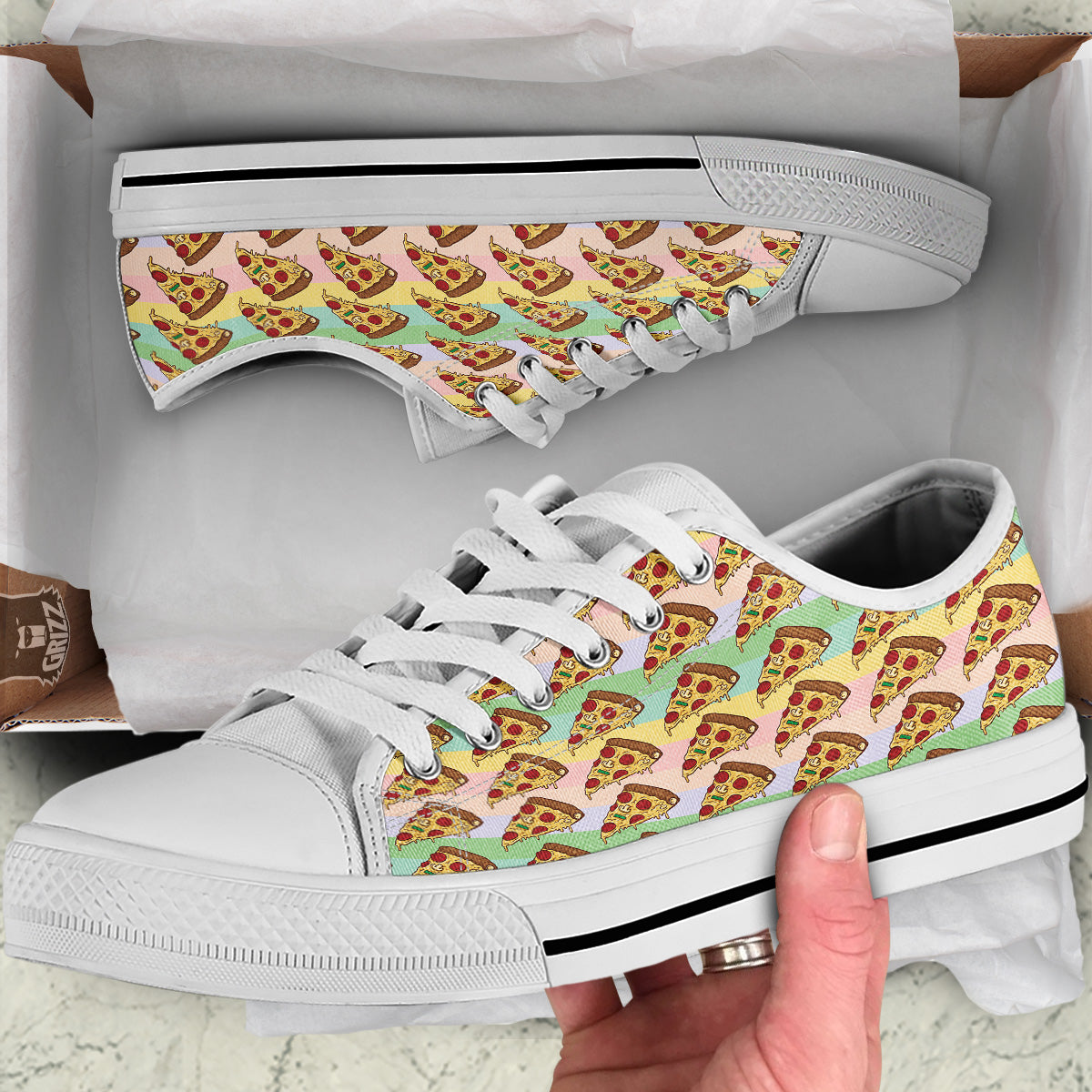 Colorful Pizza And Stiped Pastel Print Pattern White Low Top Shoes-grizzshop
