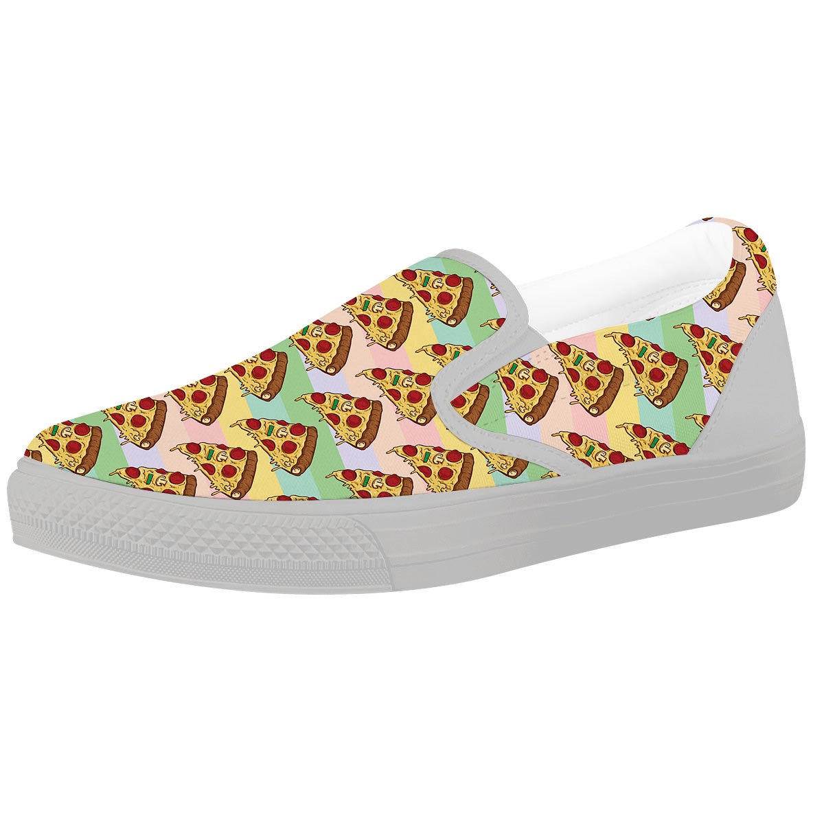 Colorful Pizza And Stiped Pastel Print Pattern White Slip On Shoes-grizzshop