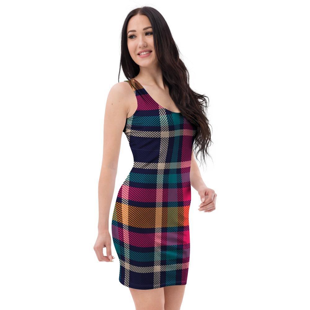 Colorful Plaid Tartan Bodycon Dress-grizzshop