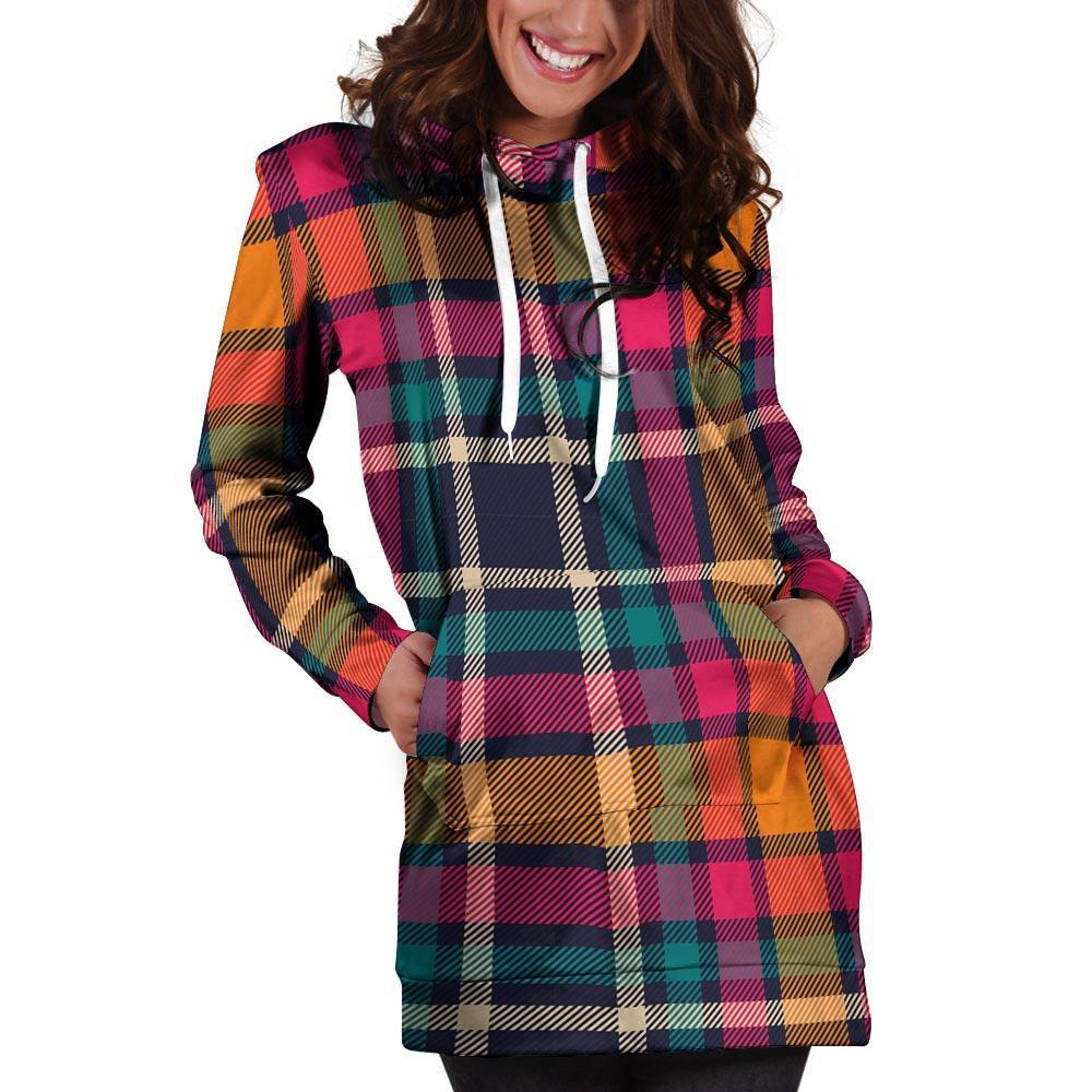 Colorful Plaid Tartan Hoodie Dress-grizzshop
