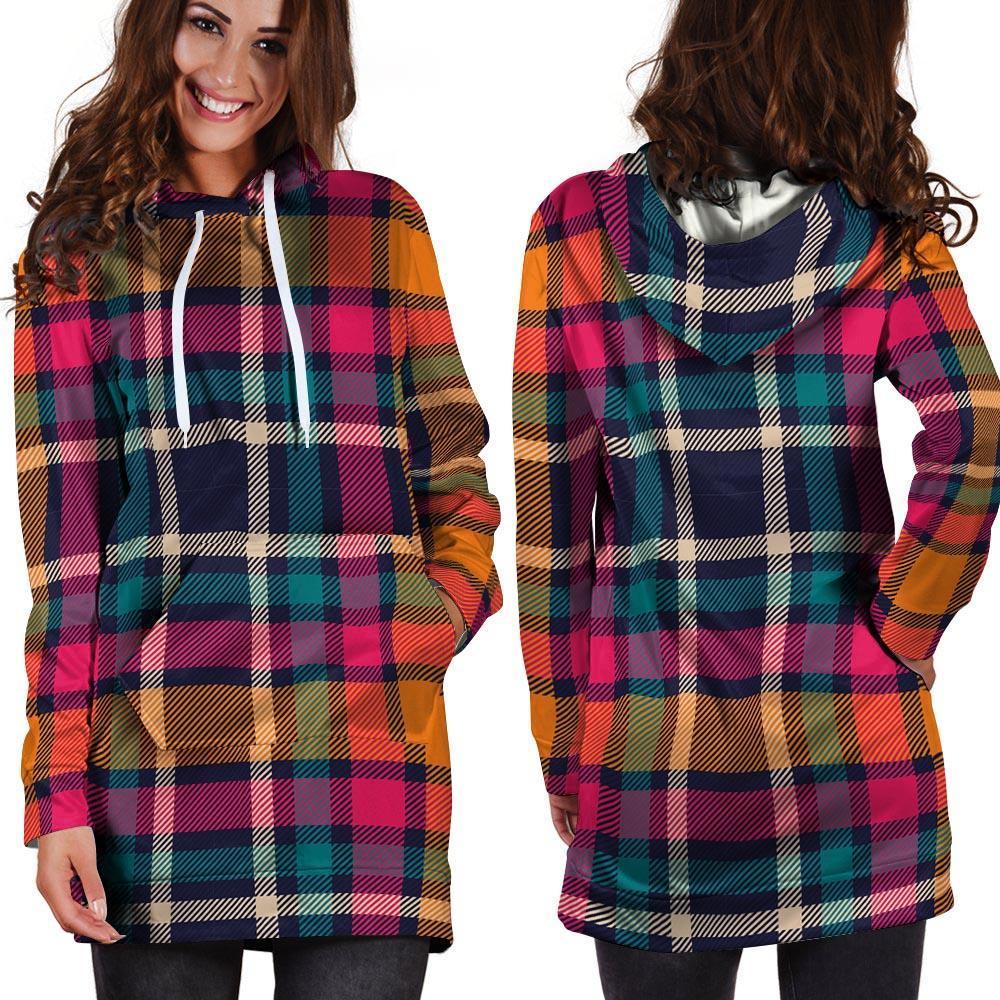 Colorful Plaid Tartan Hoodie Dress-grizzshop