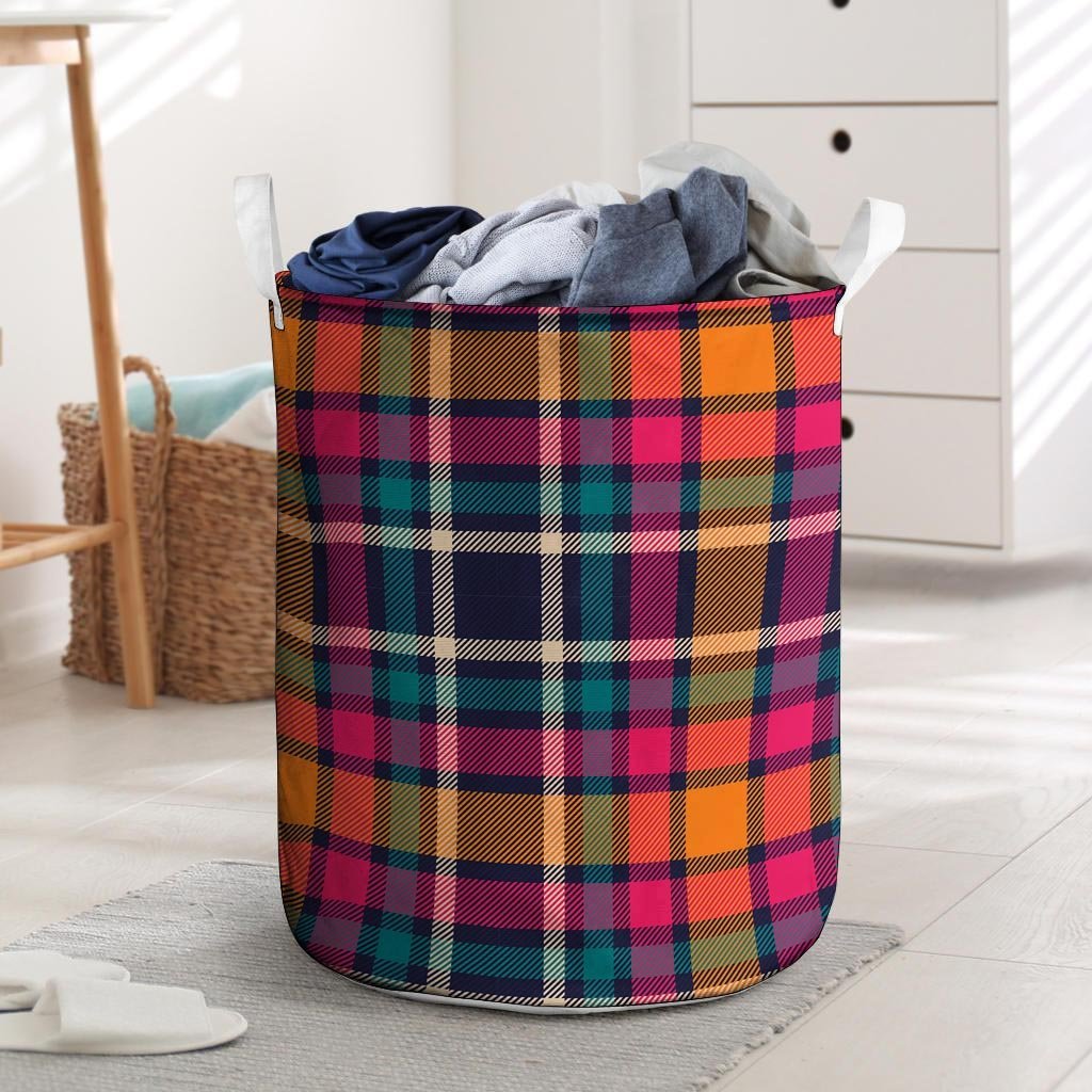 Colorful Plaid Tartan Laundry Basket-grizzshop