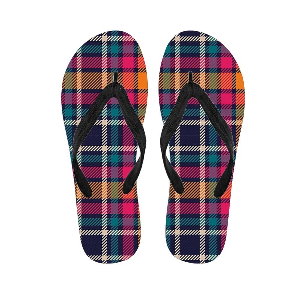 Colorful Plaid Tartan Men's Flip Flops-grizzshop