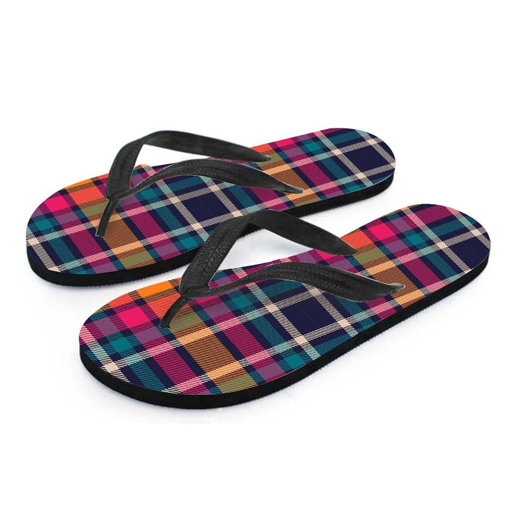 Colorful Plaid Tartan Men's Flip Flops-grizzshop