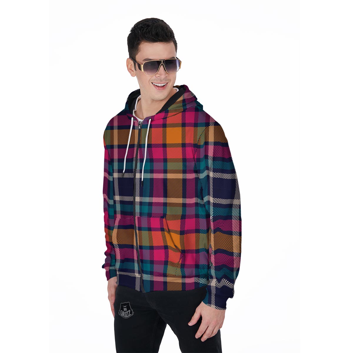 Colorful Plaid Tartan Men's Zip Up Hoodie-grizzshop