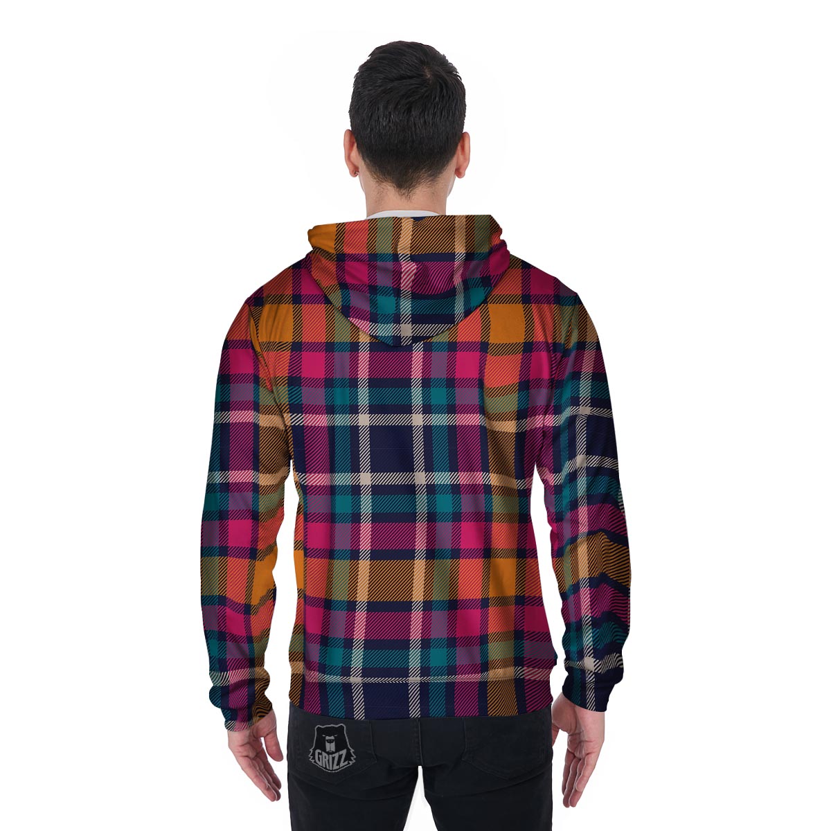 Colorful Plaid Tartan Men's Zip Up Hoodie-grizzshop