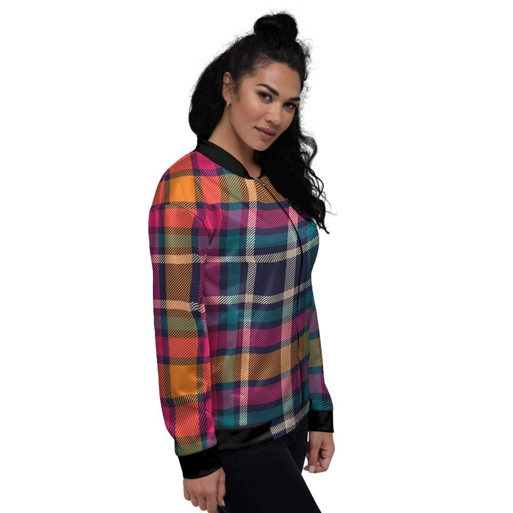 Colorful Plaid Tartan Women's Bomber Jacket-grizzshop