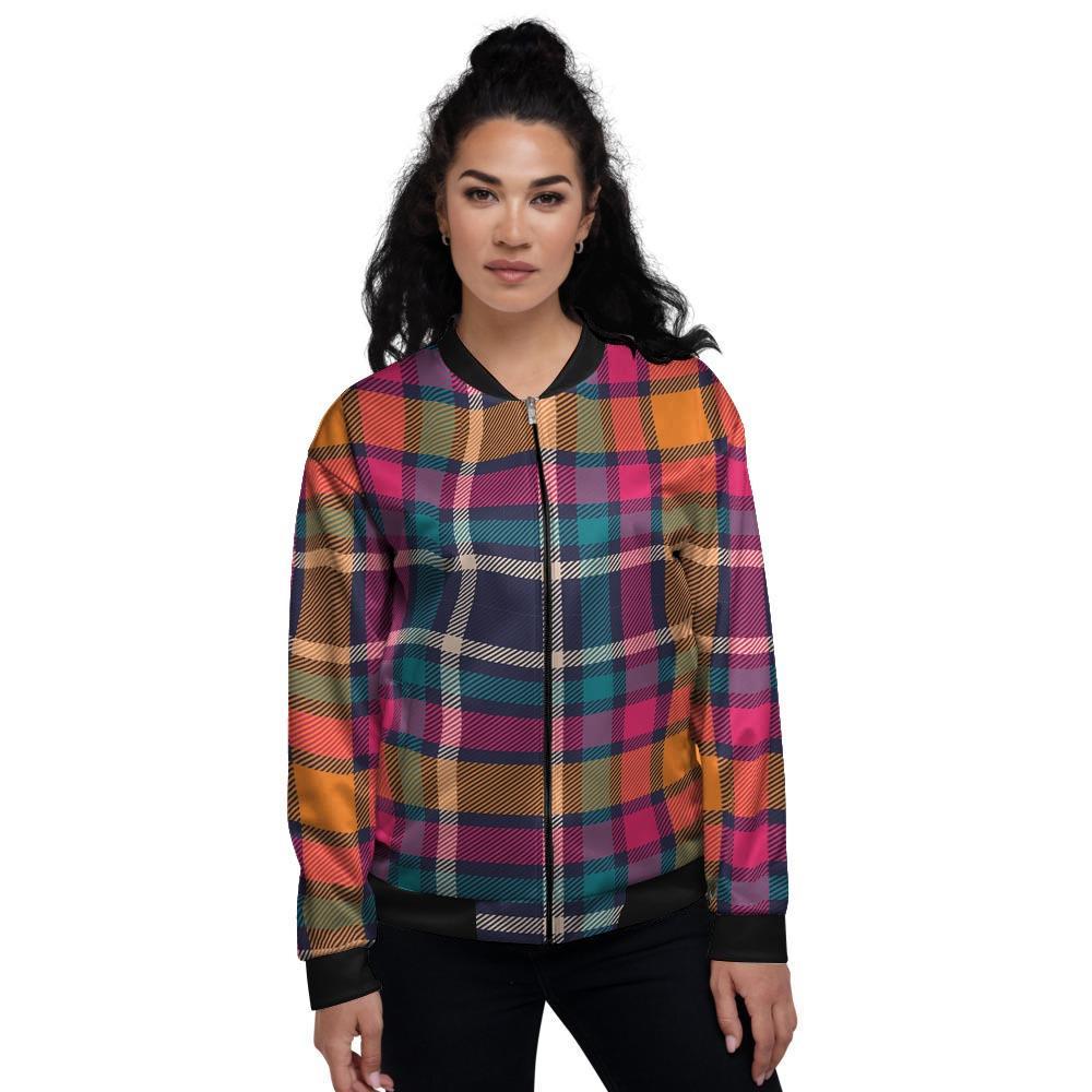 Colorful Plaid Tartan Women's Bomber Jacket-grizzshop