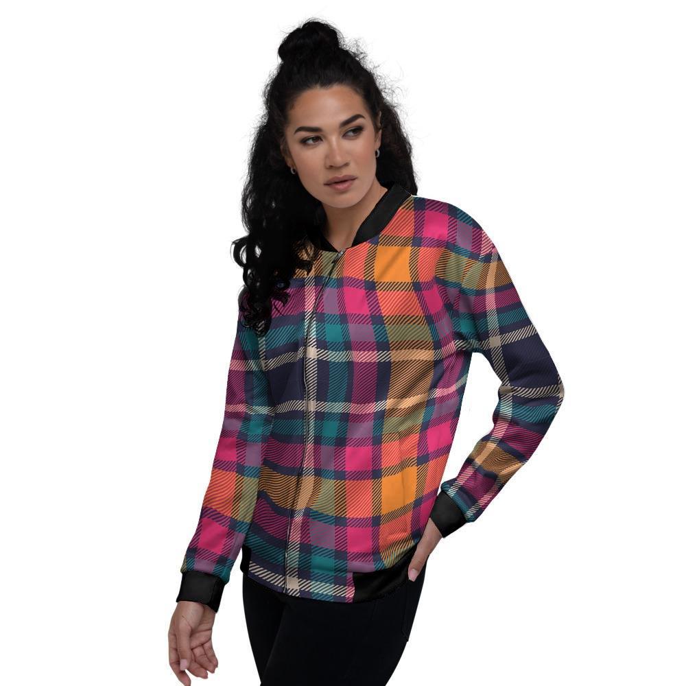 Colorful Plaid Tartan Women's Bomber Jacket-grizzshop