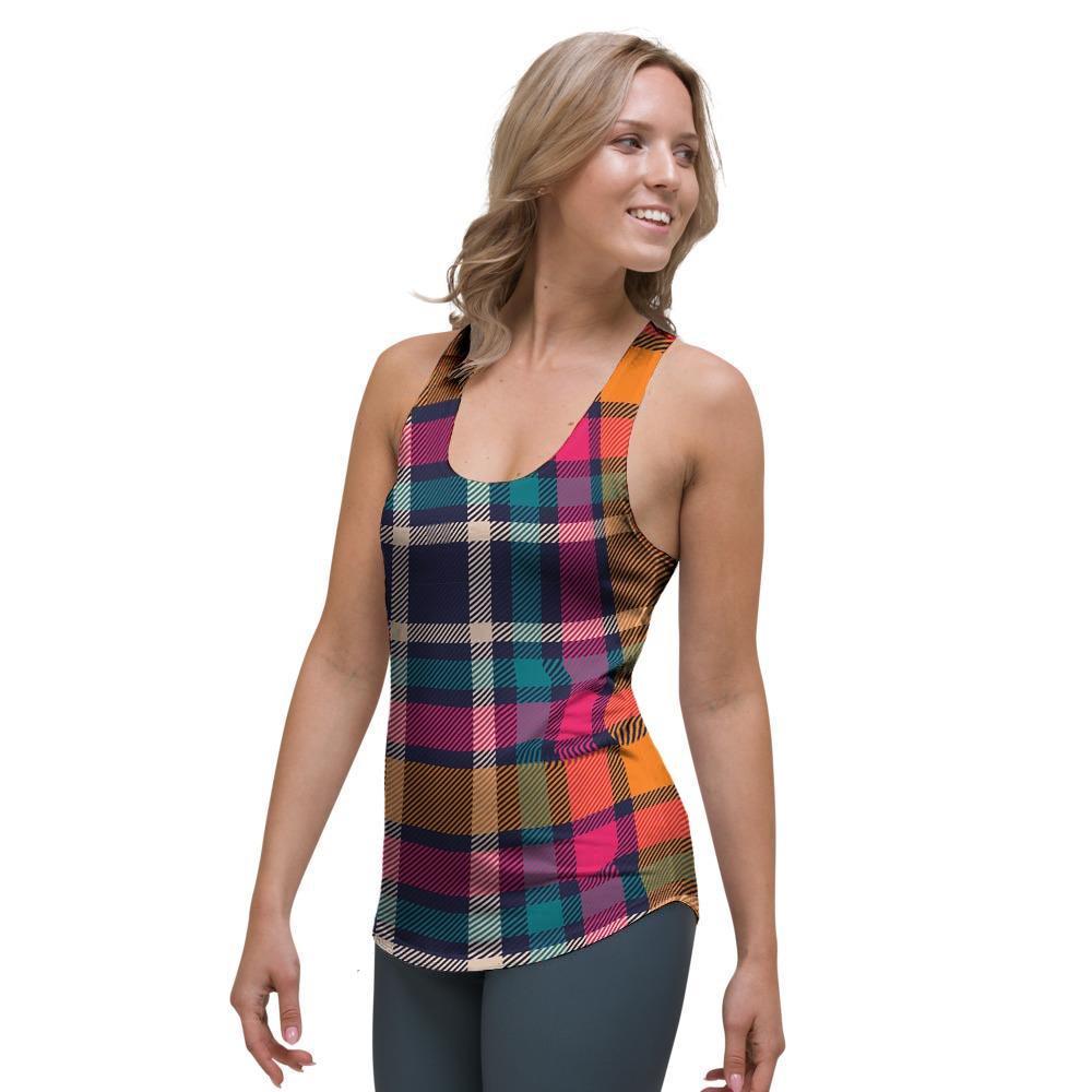 Colorful Plaid Tartan Women's Racerback Tank Top-grizzshop