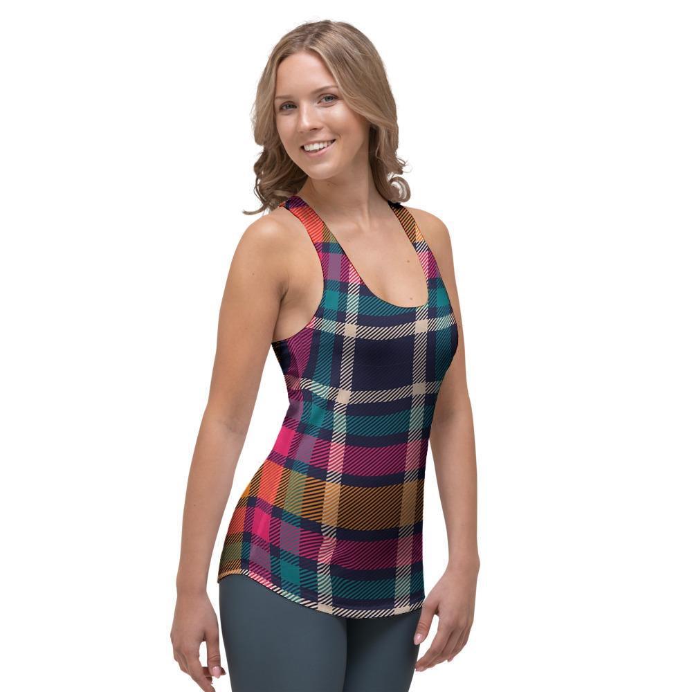 Colorful Plaid Tartan Women's Racerback Tank Top-grizzshop