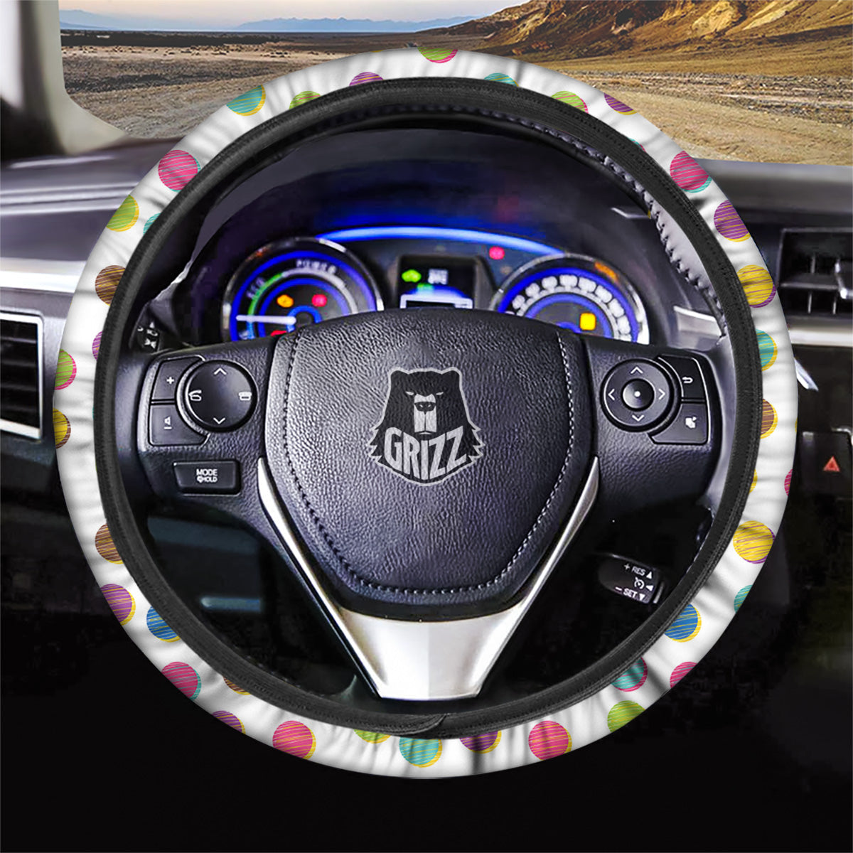 Colorful Polka Dot Hand Drawn Print Pattern Car Steering Wheel Cover-grizzshop