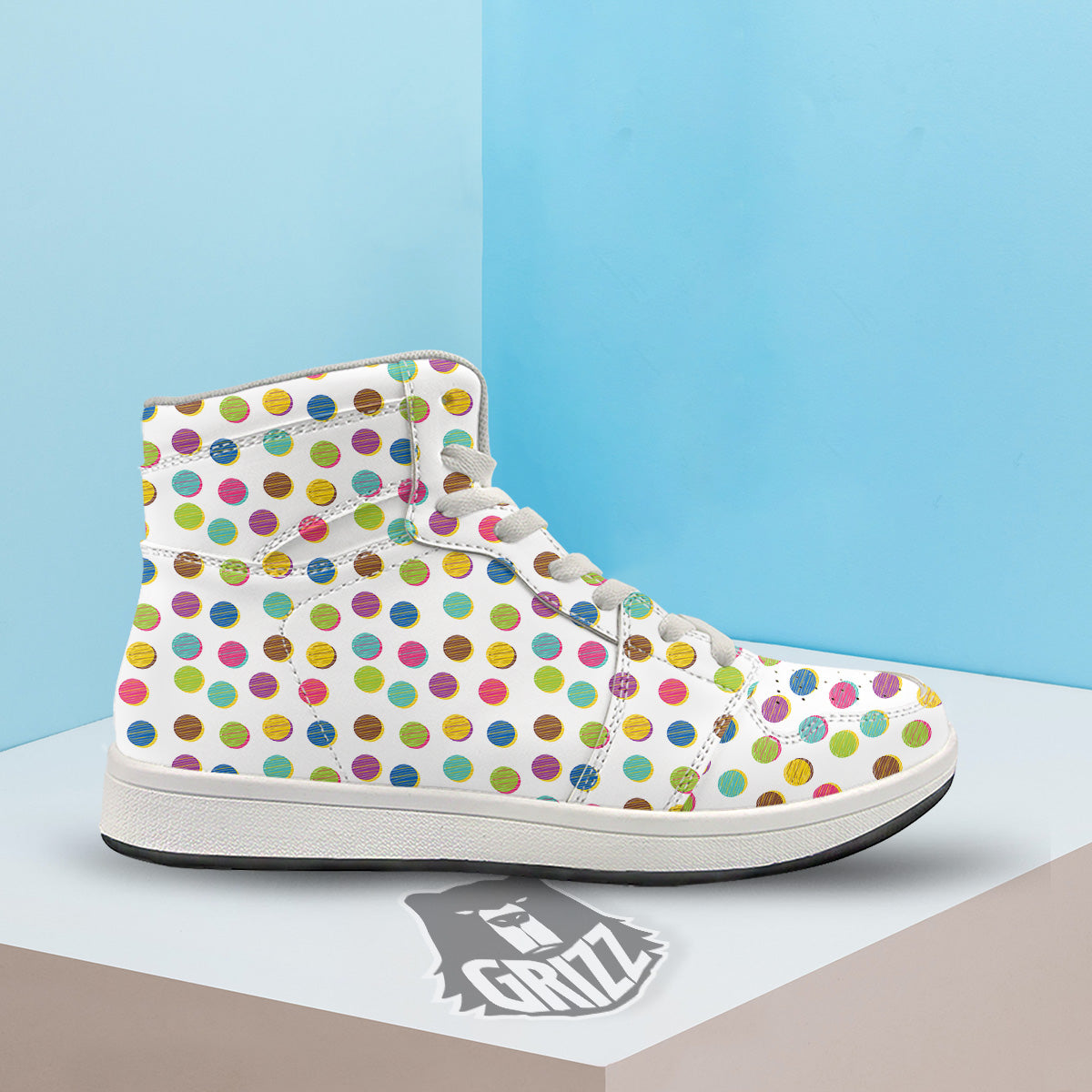Colorful Polka Dot Hand Drawn Print Pattern High Top Sneakers-grizzshop