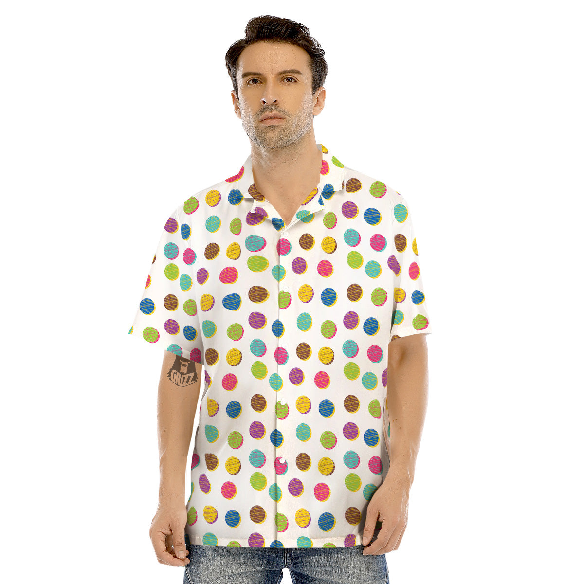 Colorful Polka Dot Hand Drawn Print Pattern Men's Hawaiian Shirt-grizzshop