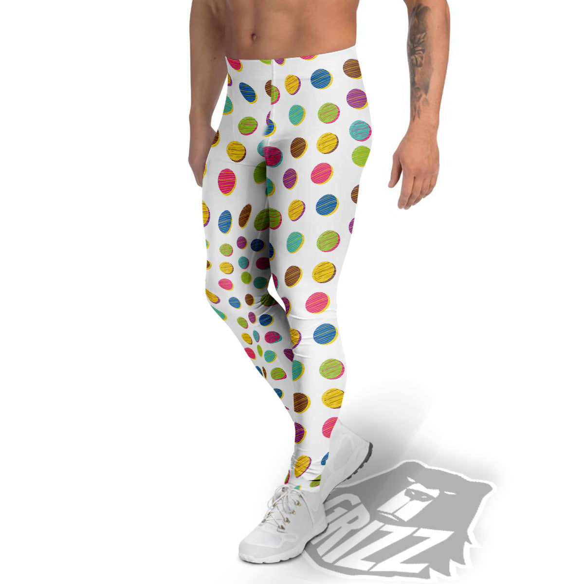 Colorful Polka Dot Hand Drawn Print Pattern Men's Leggings-grizzshop