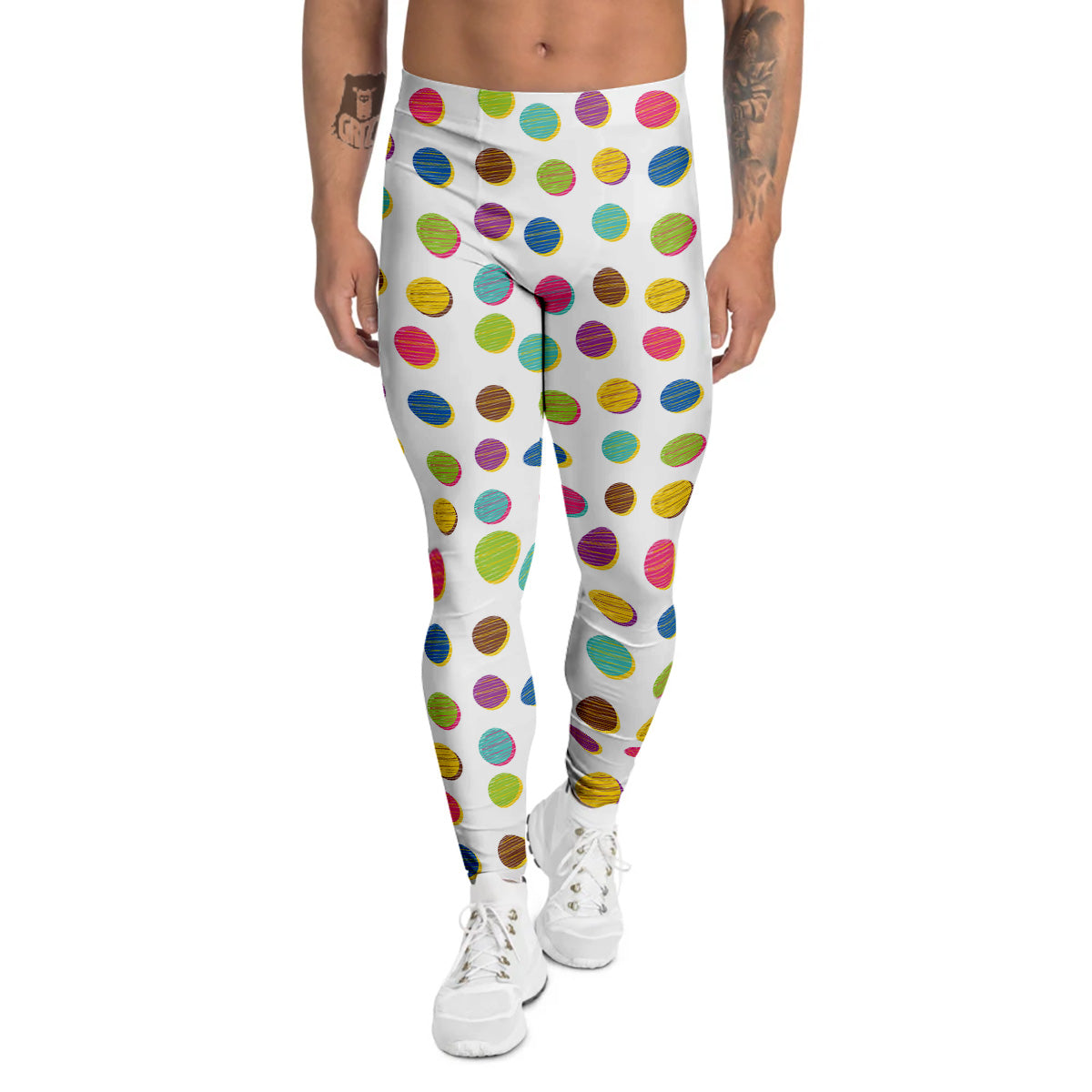 Colorful Polka Dot Hand Drawn Print Pattern Men's Leggings-grizzshop