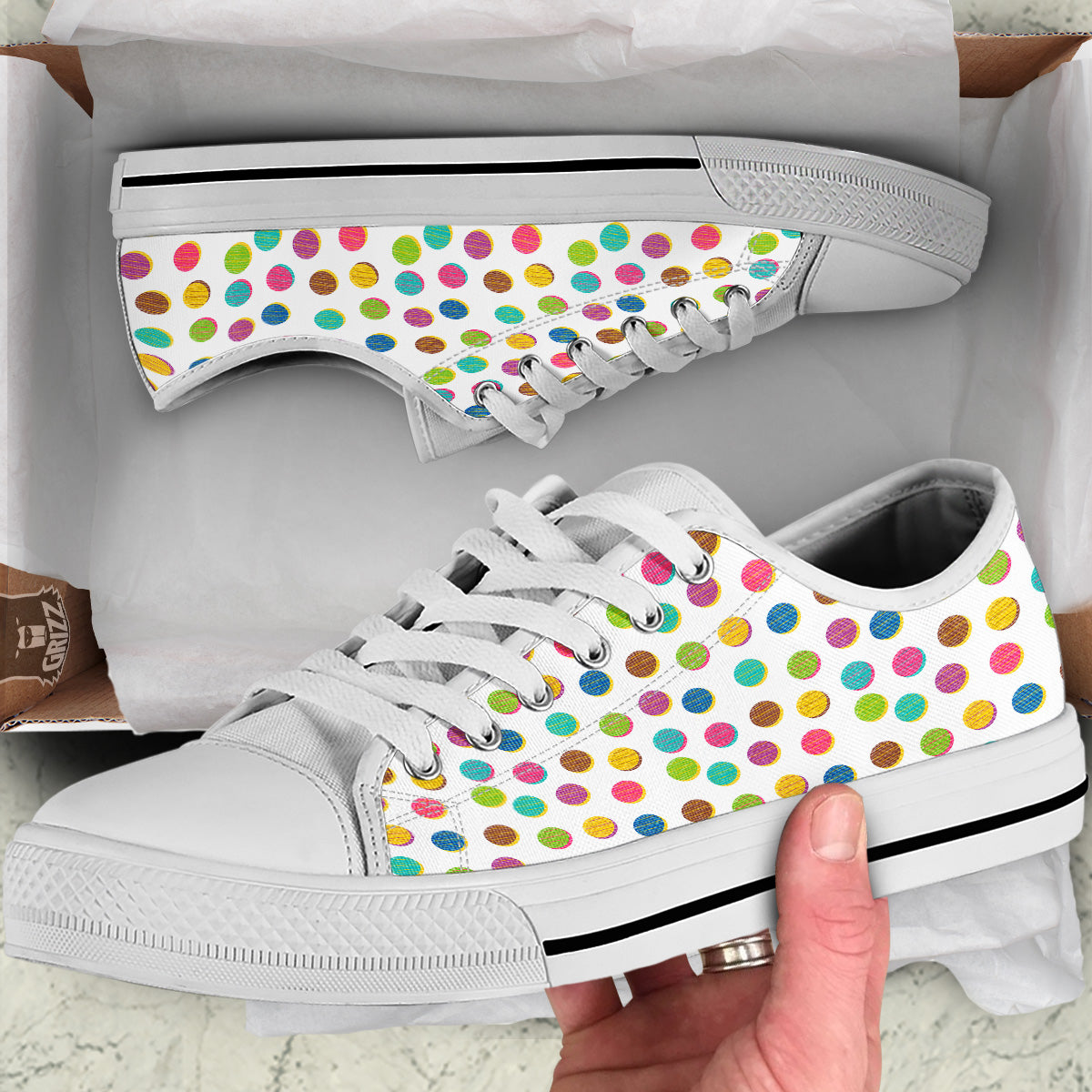 Colorful Polka Dot Hand Drawn Print Pattern White Low Top Shoes-grizzshop