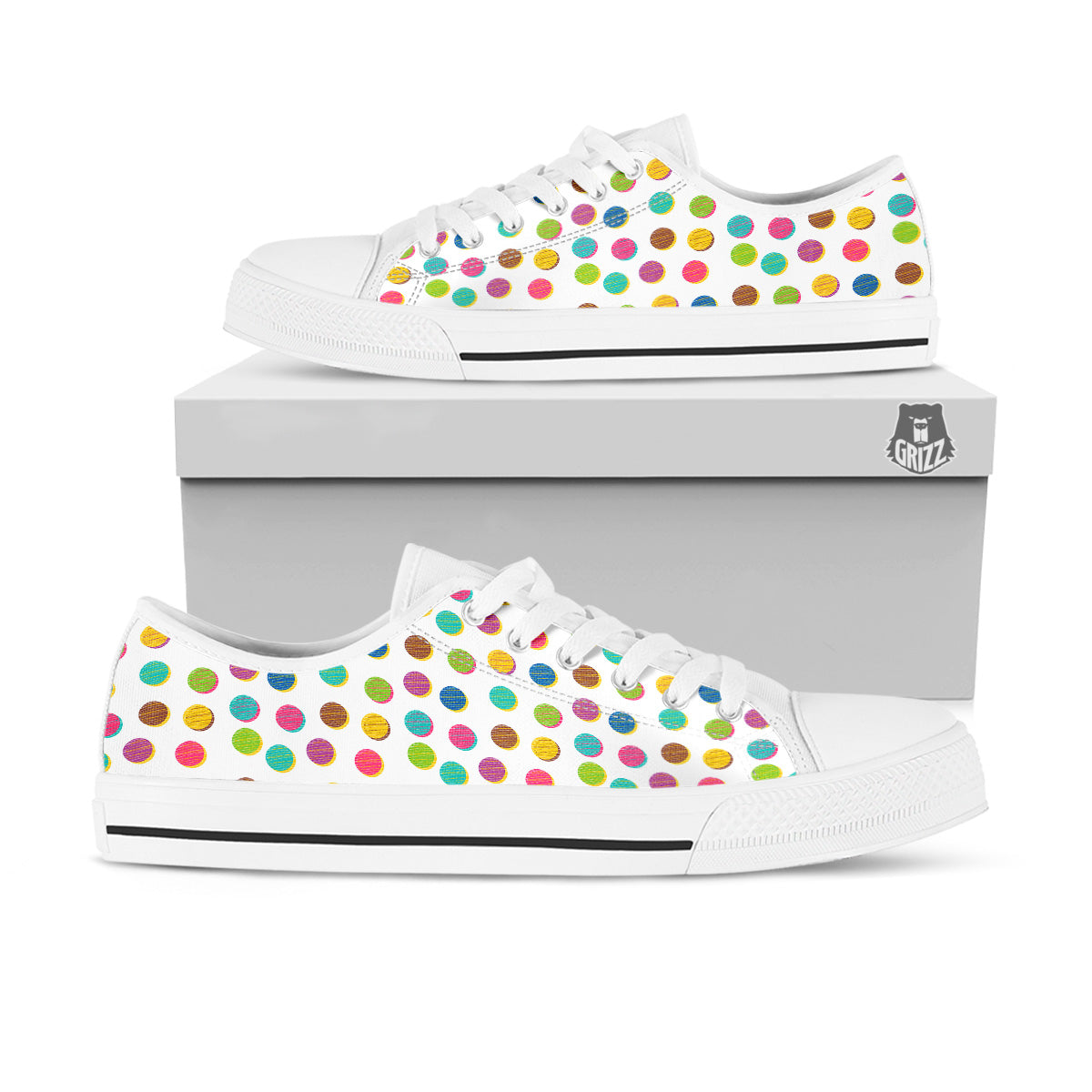 Colorful Polka Dot Hand Drawn Print Pattern White Low Top Shoes-grizzshop