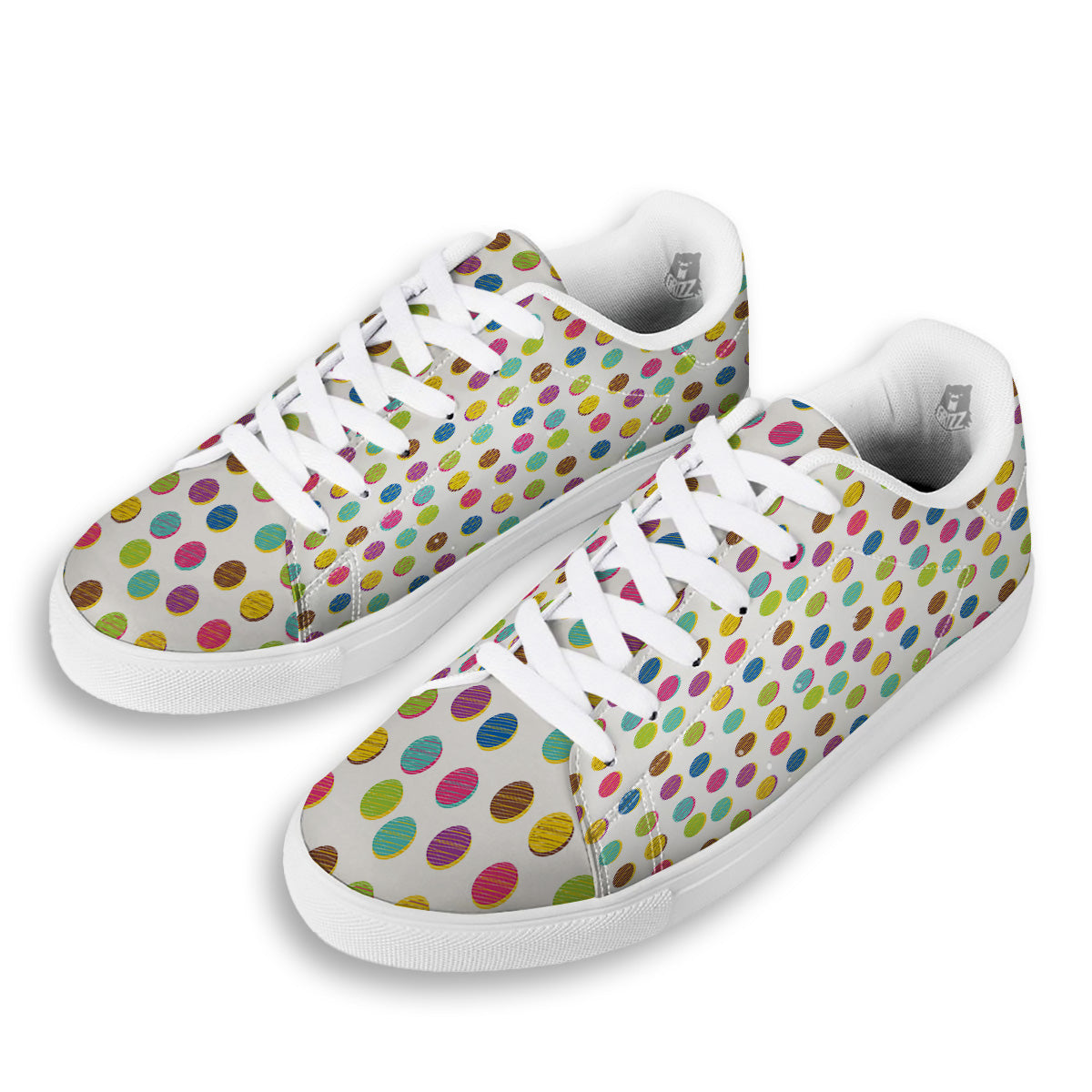 Colorful Polka Dot Hand Drawn Print Pattern White Low Top Sneakers-grizzshop