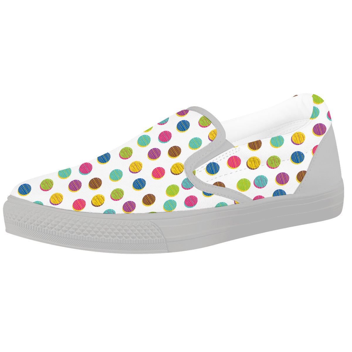 Colorful Polka Dot Hand Drawn Print Pattern White Slip On Shoes-grizzshop