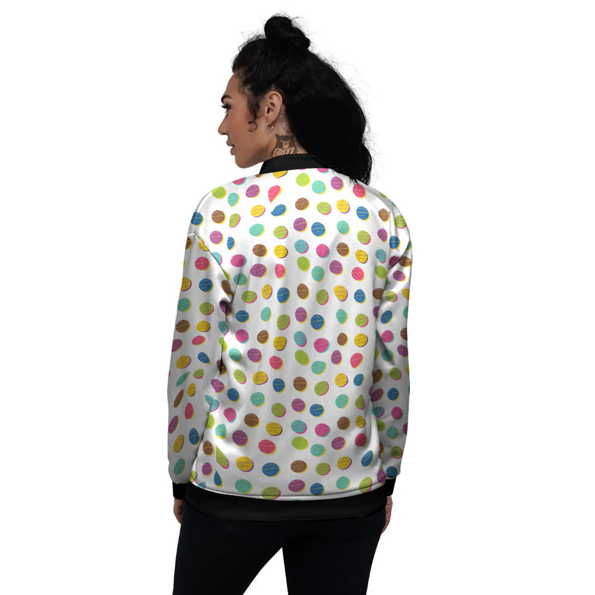 Colorful Polka Dot Hand Drawn Print Pattern Women's Bomber Jacket-grizzshop
