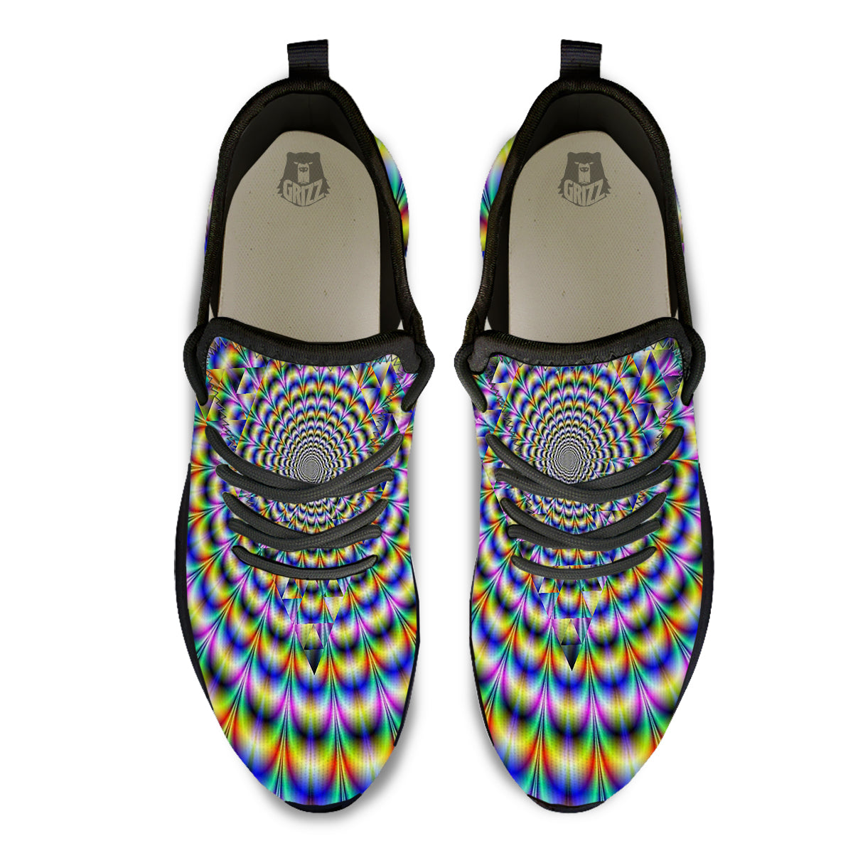 Colorful Psychedelic And Triangle Print Black Athletic Shoes-grizzshop