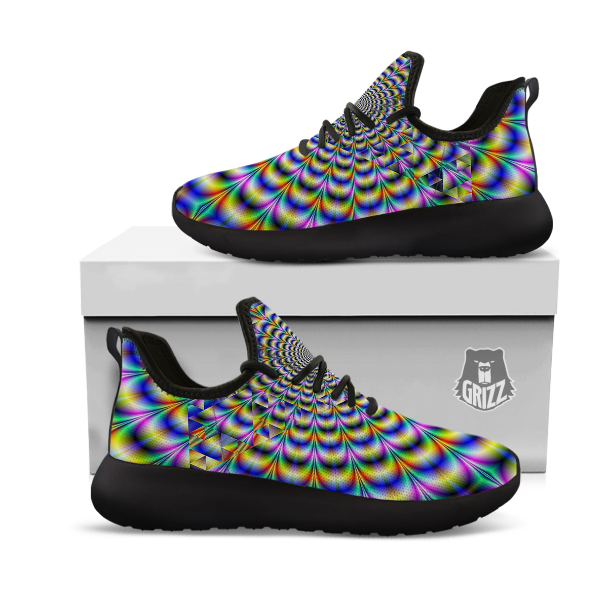 Colorful Psychedelic And Triangle Print Black Athletic Shoes-grizzshop