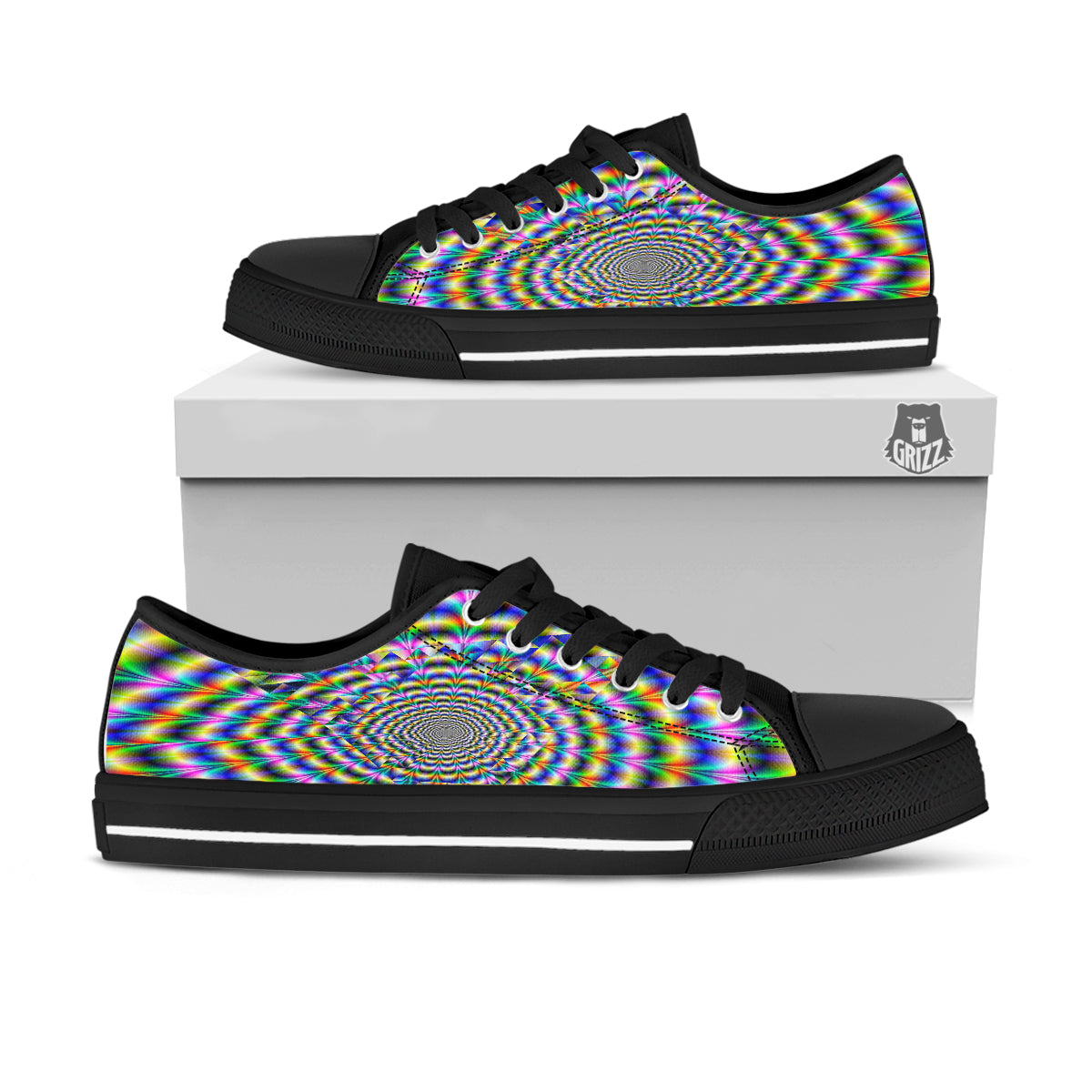 Colorful Psychedelic And Triangle Print Black Low Top Shoes-grizzshop