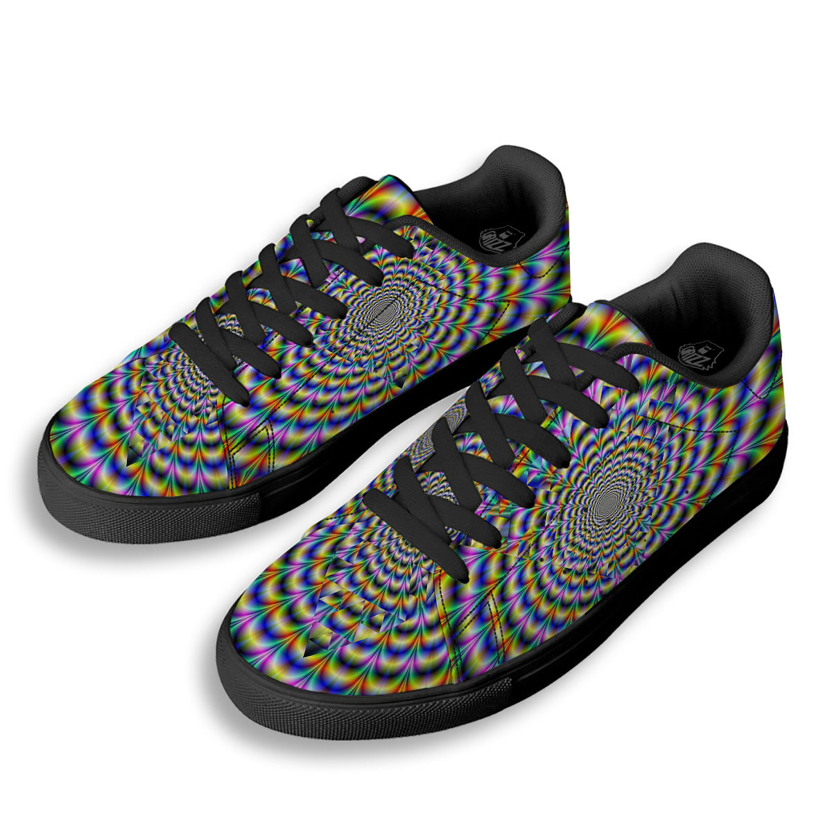 Colorful Psychedelic And Triangle Print Black Low Top Sneakers-grizzshop