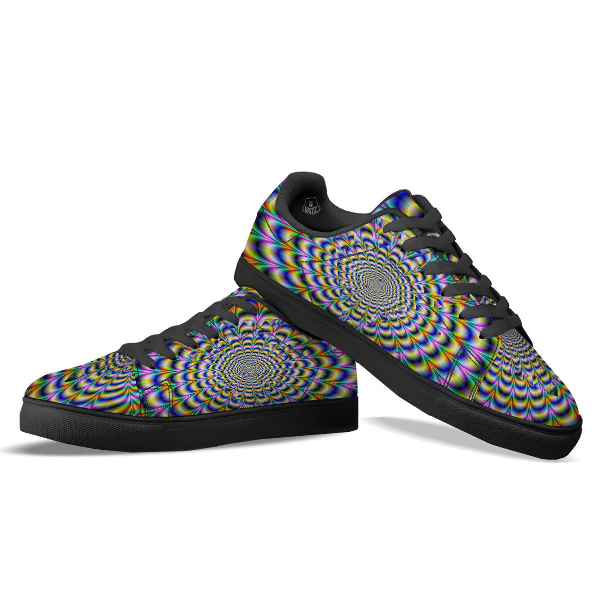 Colorful Psychedelic And Triangle Print Black Low Top Sneakers-grizzshop
