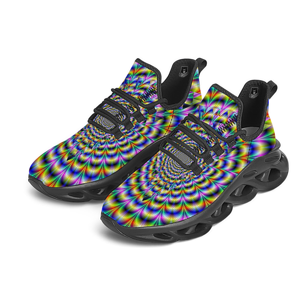 Colorful Psychedelic And Triangle Print Black Running Shoes-grizzshop