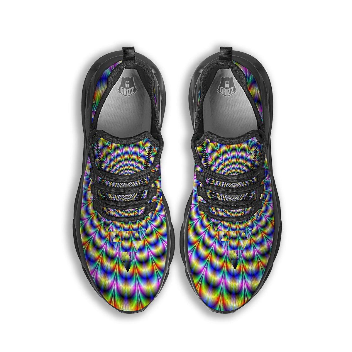 Colorful Psychedelic And Triangle Print Black Running Shoes-grizzshop