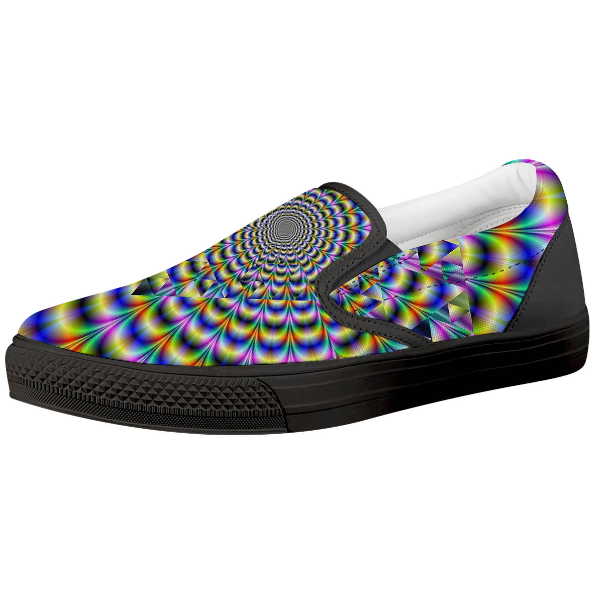 Colorful Psychedelic And Triangle Print Black Slip On Shoes-grizzshop