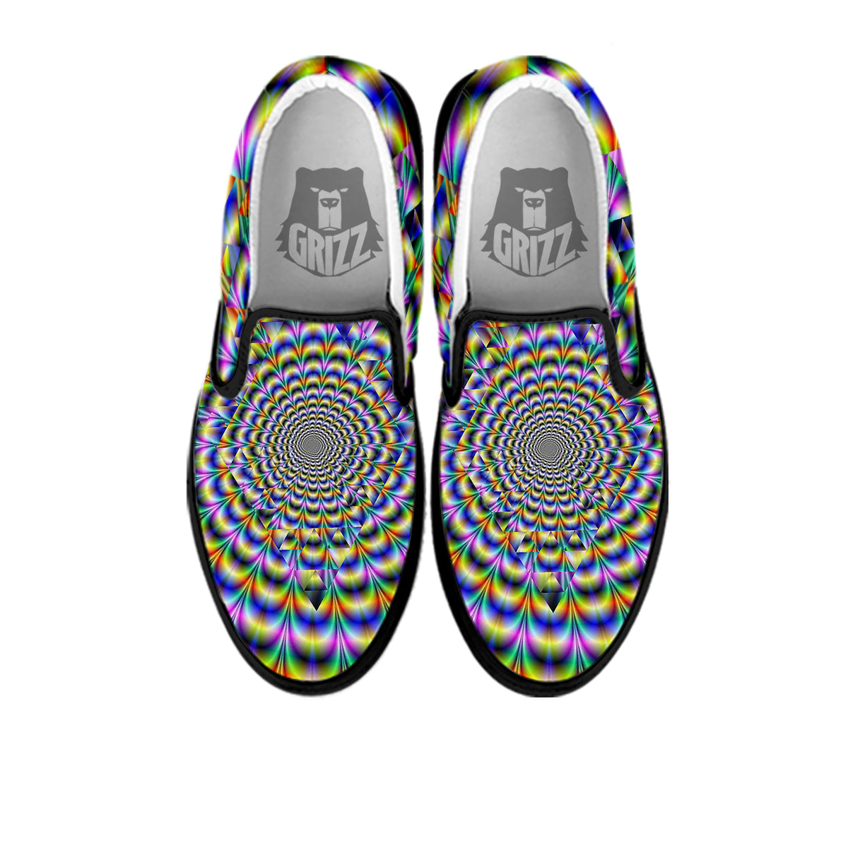 Colorful Psychedelic And Triangle Print Black Slip On Shoes-grizzshop