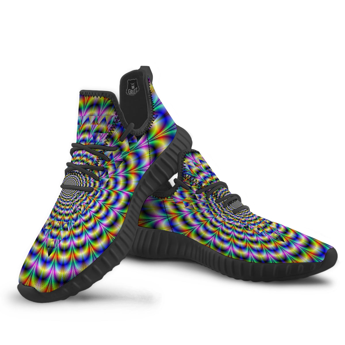 Colorful Psychedelic And Triangle Print Black Walking Shoes-grizzshop