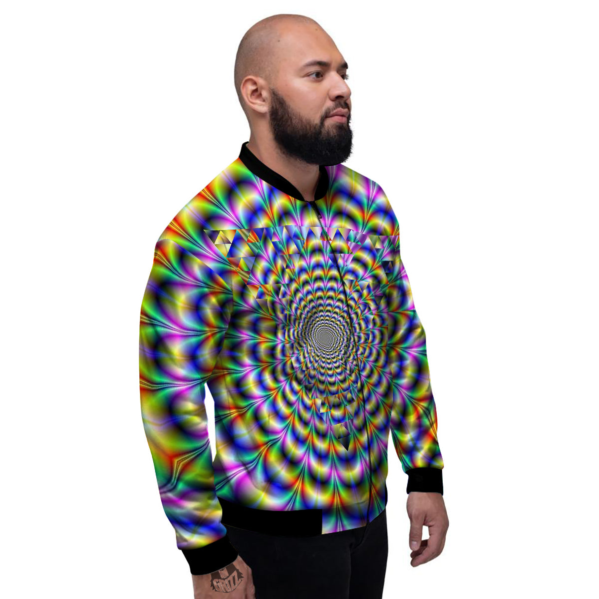 Colorful Psychedelic And Triangle Print Men's Bomber Jacket-grizzshop