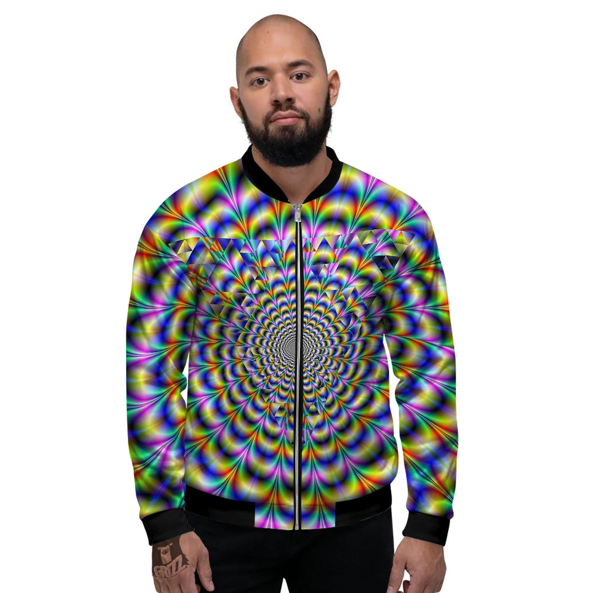 Colorful Psychedelic And Triangle Print Men's Bomber Jacket-grizzshop