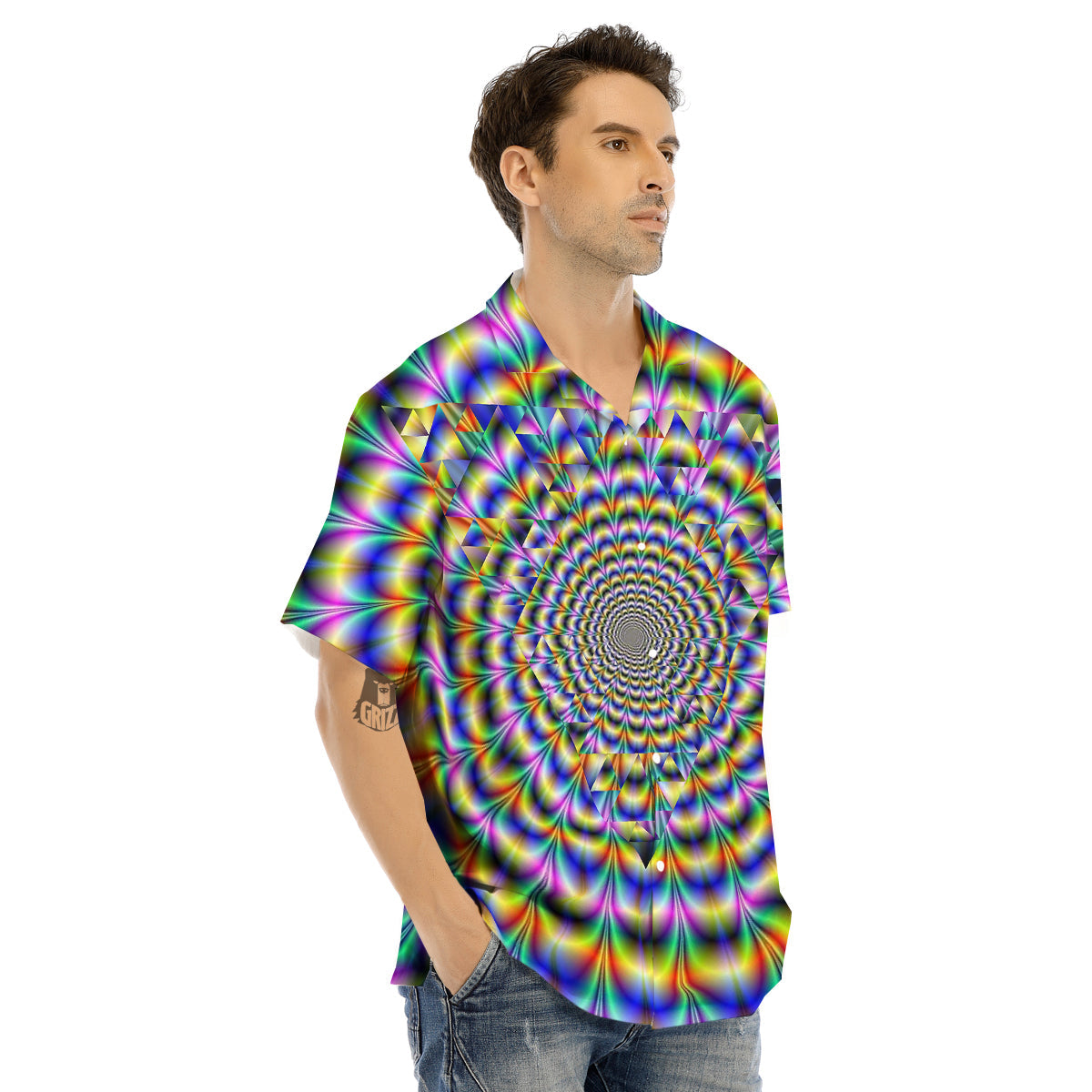 Colorful Psychedelic And Triangle Print Men's Hawaiian Shirt-grizzshop