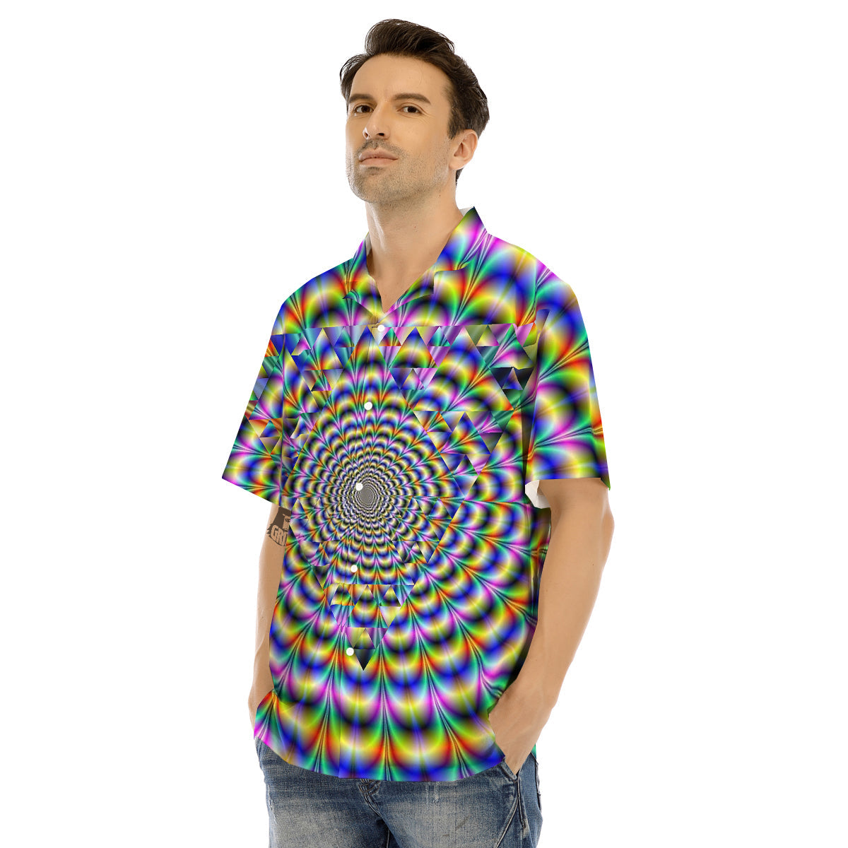 Colorful Psychedelic And Triangle Print Men's Hawaiian Shirt-grizzshop