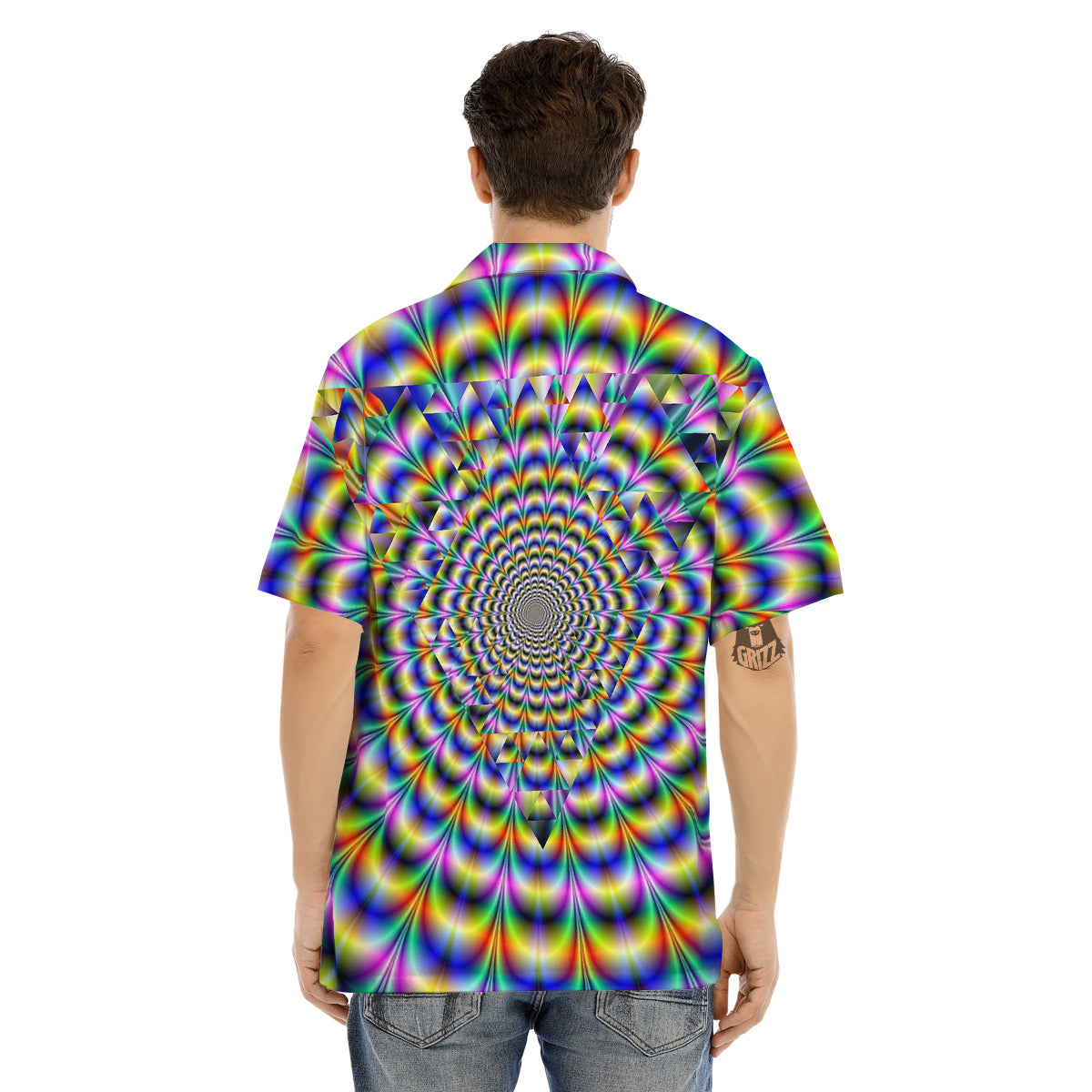 Colorful Psychedelic And Triangle Print Men's Hawaiian Shirt-grizzshop