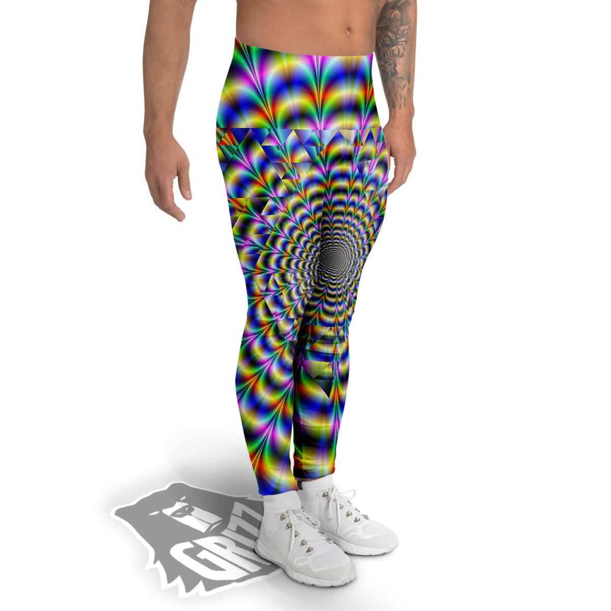 Colorful Psychedelic And Triangle Print Men's Leggings-grizzshop
