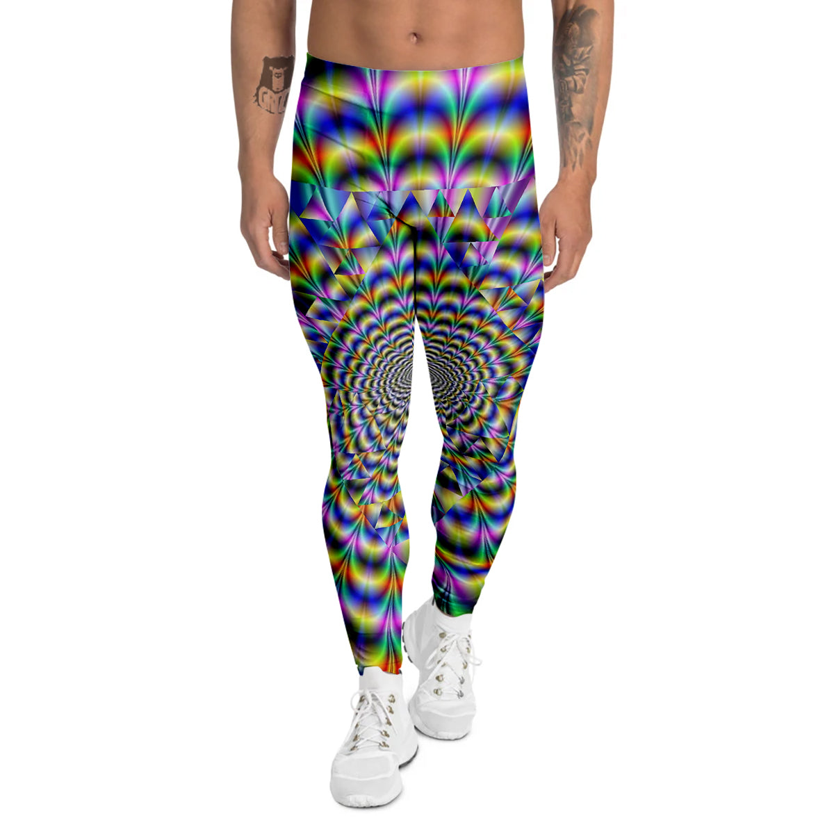 Colorful Psychedelic And Triangle Print Men's Leggings-grizzshop