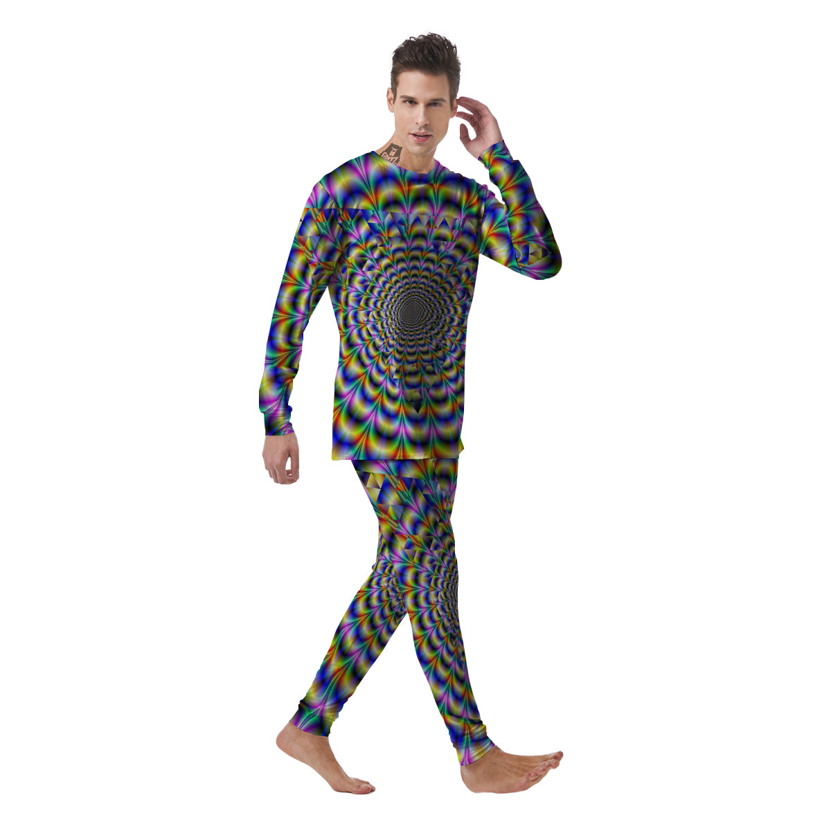 Colorful Psychedelic And Triangle Print Men's Pajamas-grizzshop