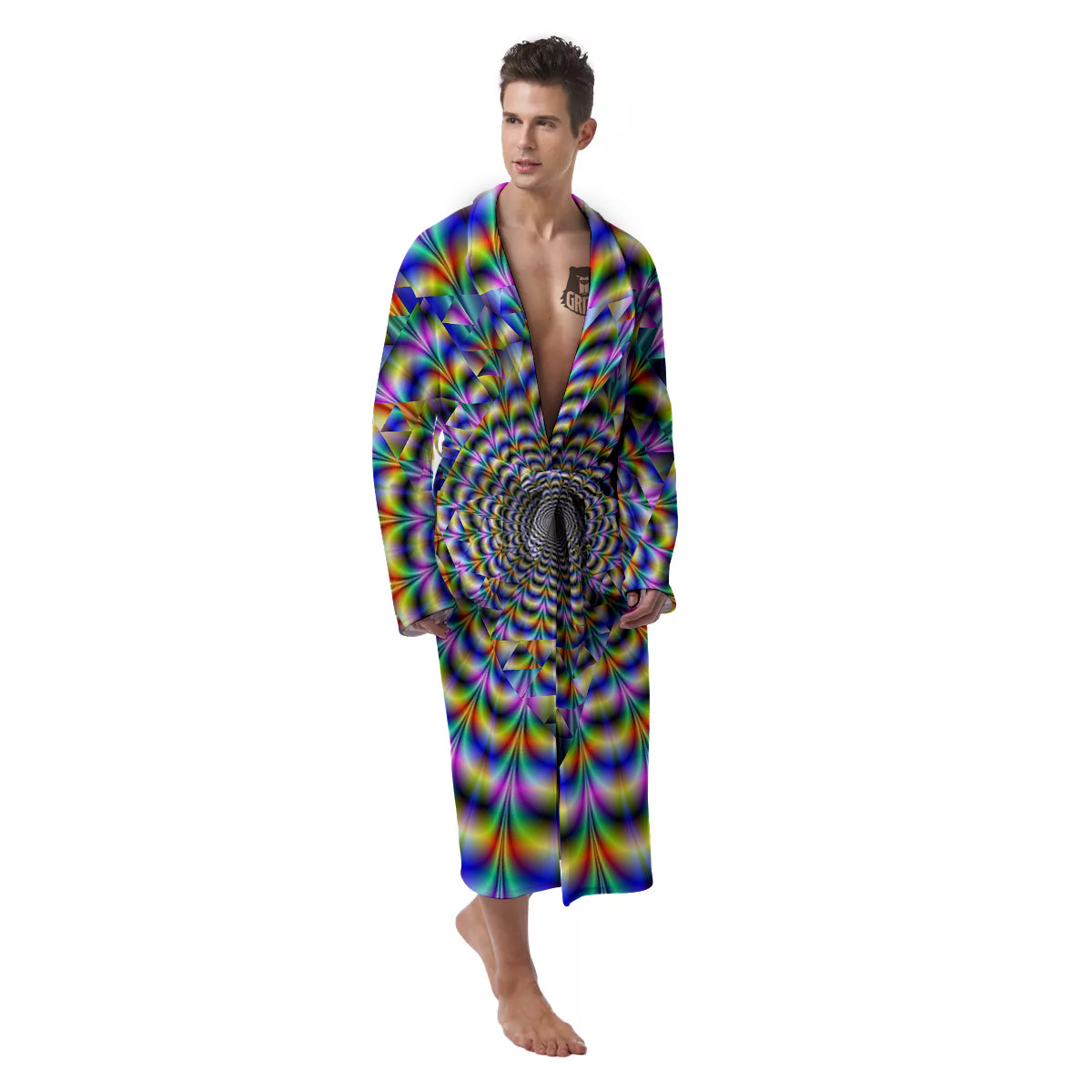Colorful Psychedelic And Triangle Print Men's Robe-grizzshop