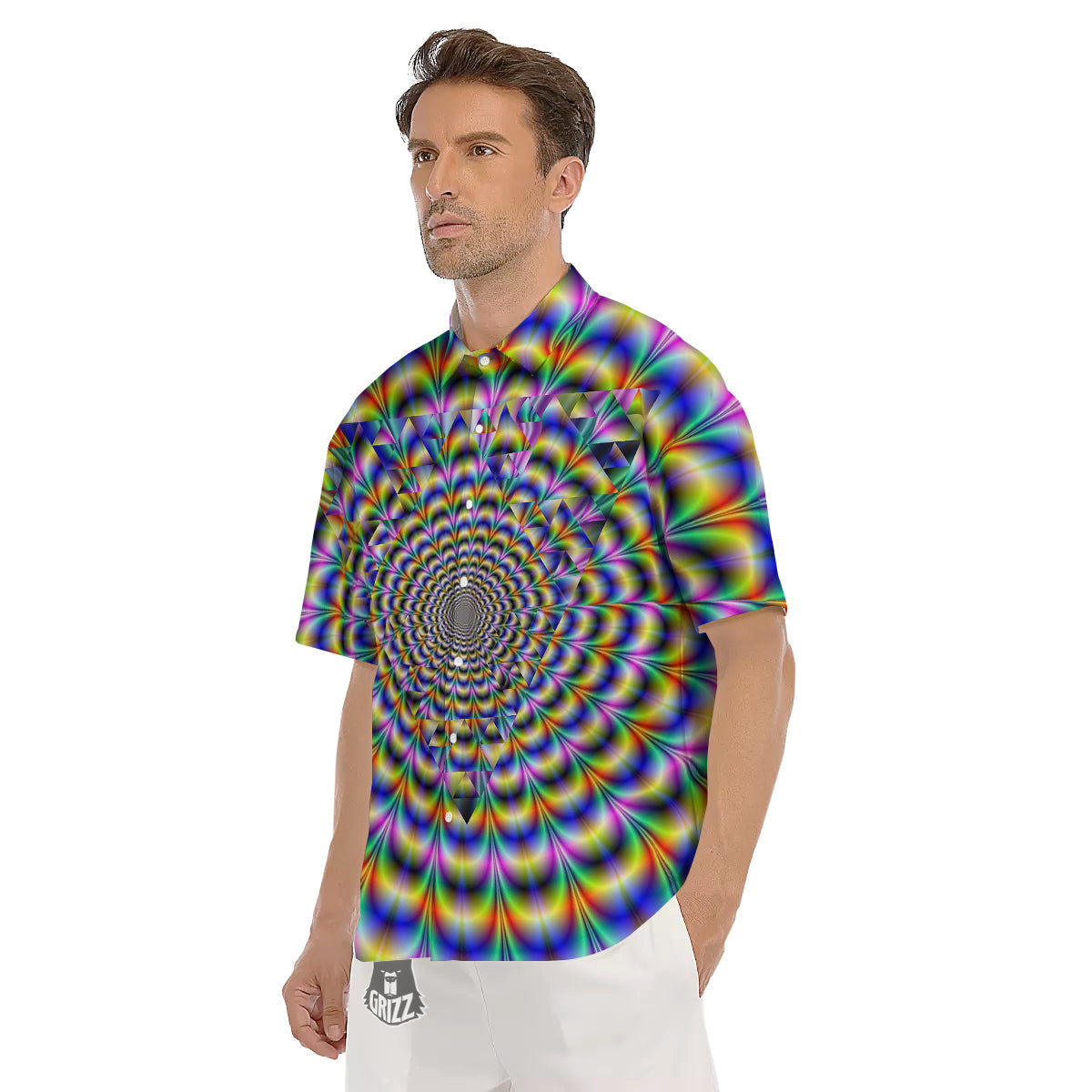 Colorful Psychedelic And Triangle Print Men's Short Sleeve Shirts-grizzshop