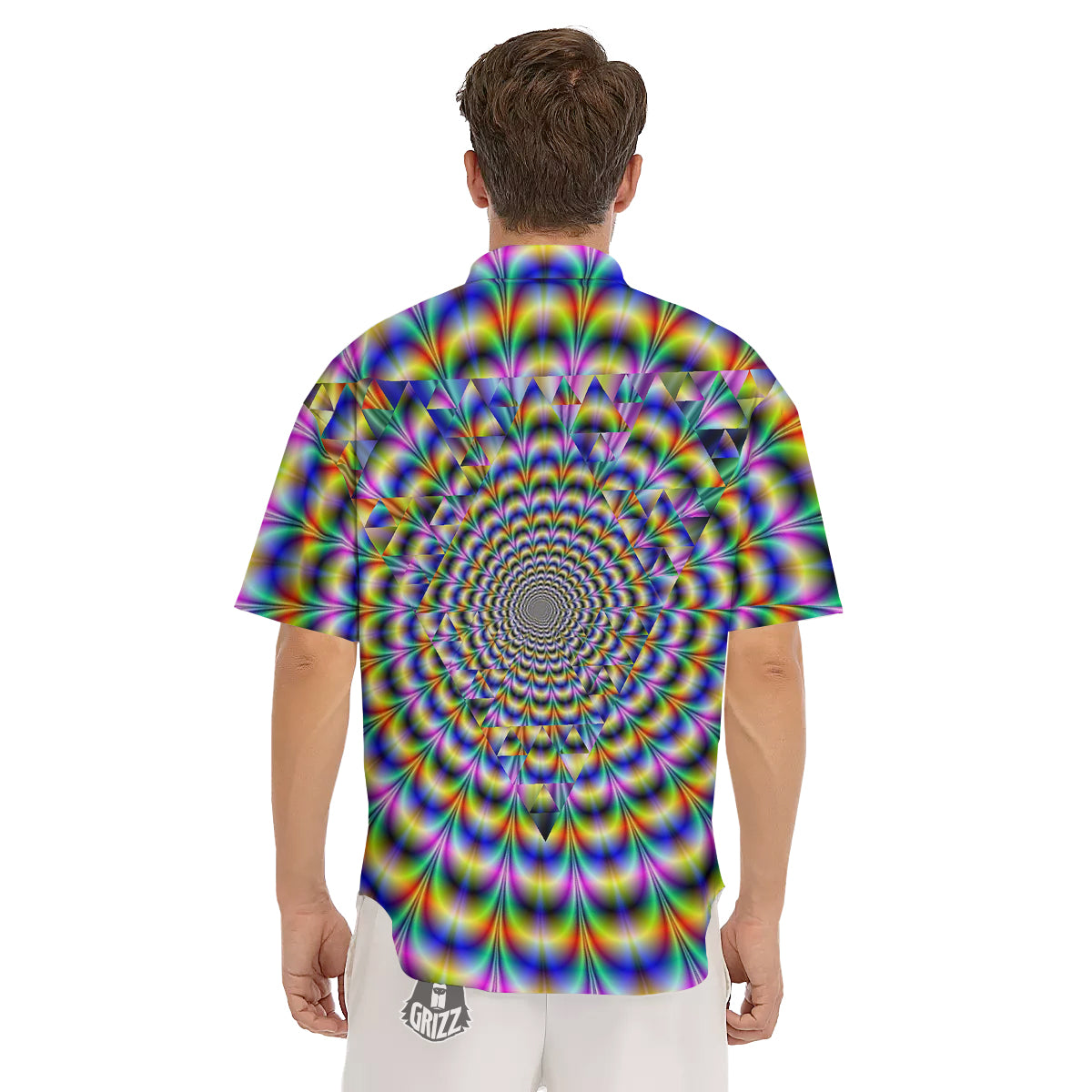 Colorful Psychedelic And Triangle Print Men's Short Sleeve Shirts-grizzshop