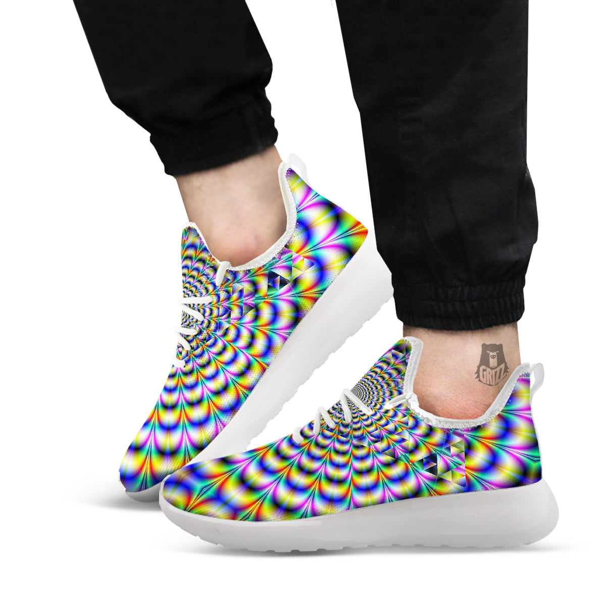 Colorful Psychedelic And Triangle Print White Athletic Shoes-grizzshop