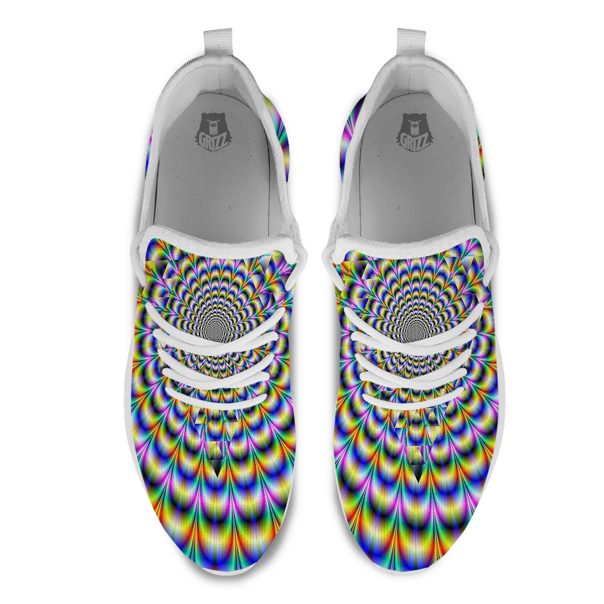 Colorful Psychedelic And Triangle Print White Athletic Shoes-grizzshop