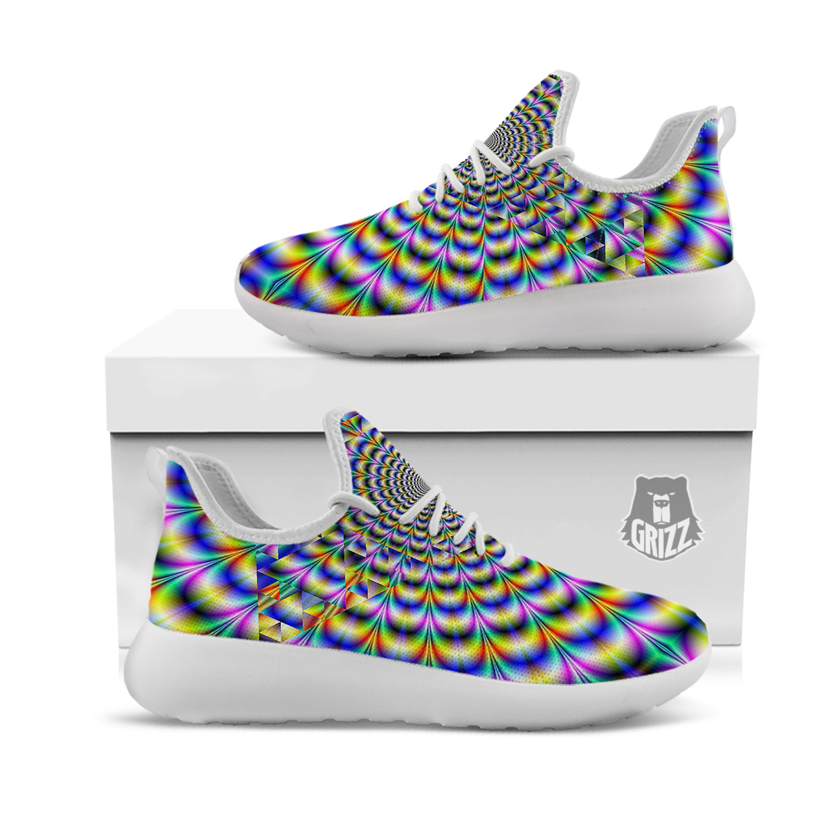 Colorful Psychedelic And Triangle Print White Athletic Shoes-grizzshop