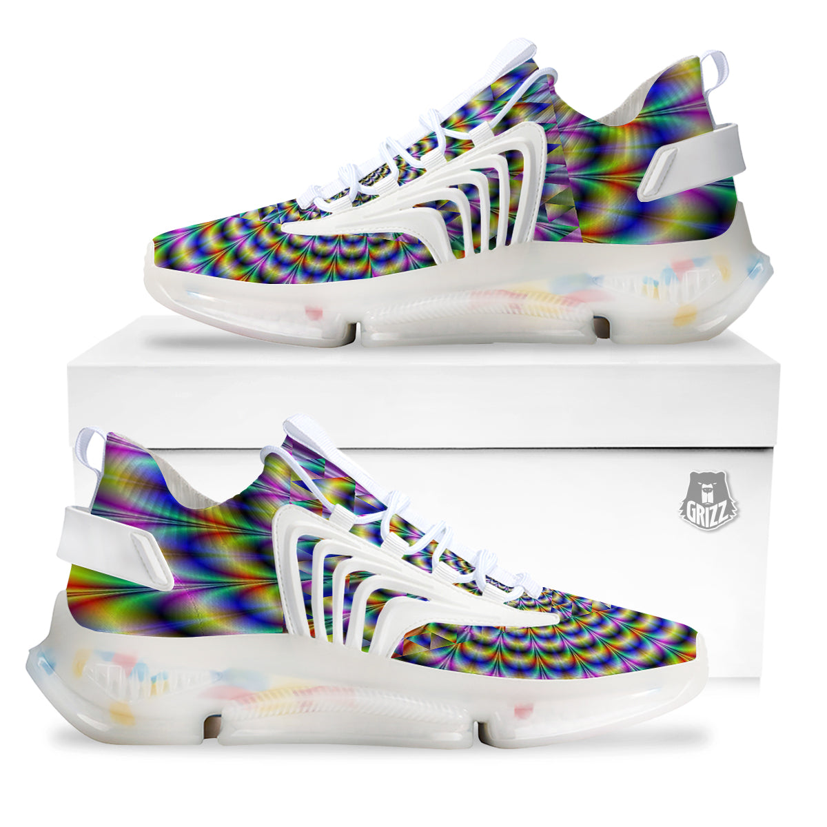 Colorful Psychedelic And Triangle Print White Gym Shoes-grizzshop